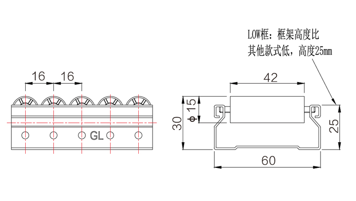 LOW框60钣金流利条(小平轮)ESD尺寸